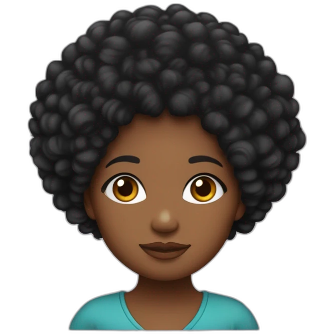 Une fille métisse, congolaise et vietnamienne, mignonne. Elle a des cheveux noirs avec de grosses boucles qui forment un afro. emoji