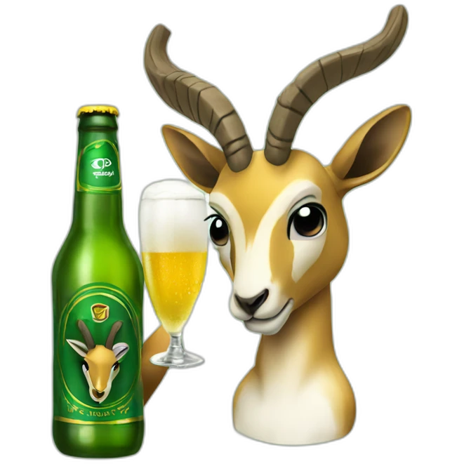 springbok wearing green and gold drinking beer emoji