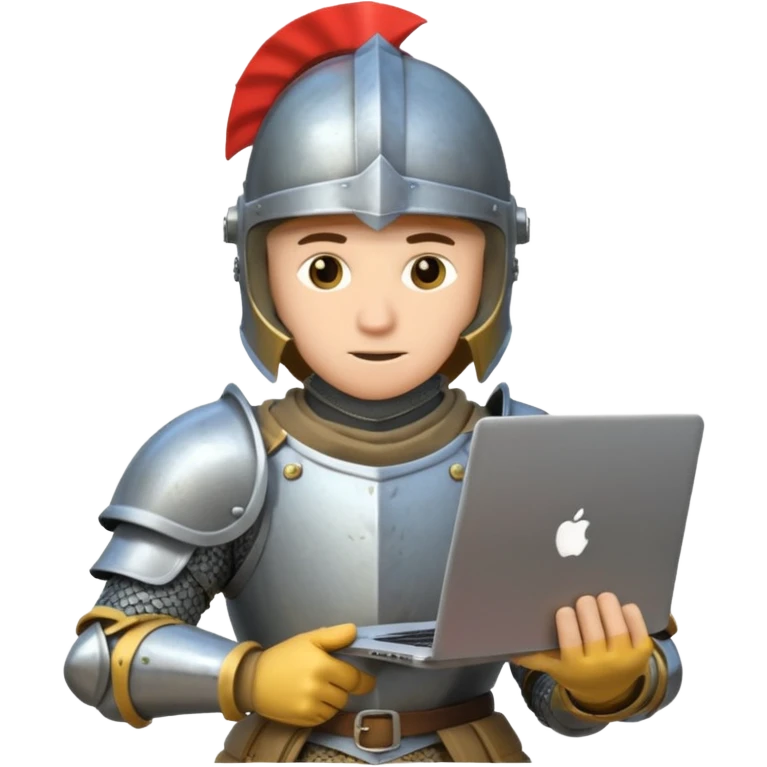 Knight with helmet holding laptop and money emoji