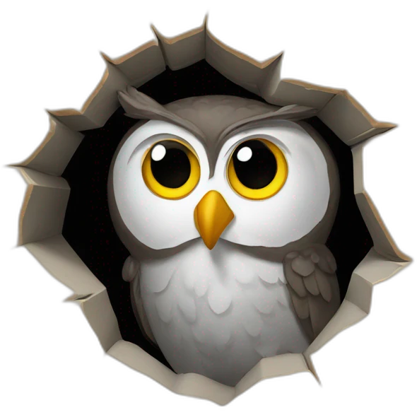 a goofy owl coming out of a hole emoji