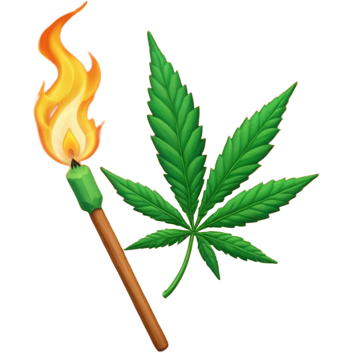 Marijuana leaf running away from lit match stick emoji