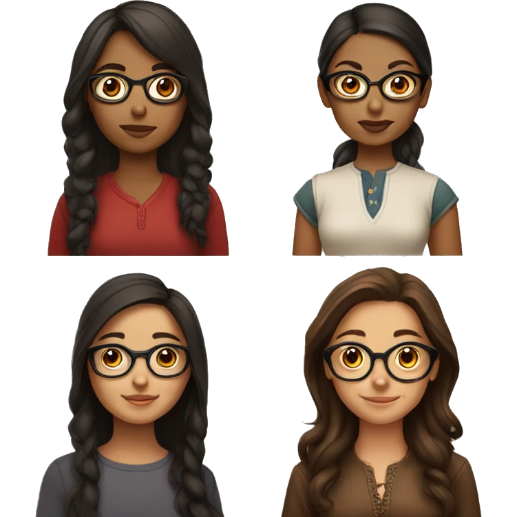 4 girls, 1 indian with glasses, 3 portuguese, all brunettes, brown eyes emoji