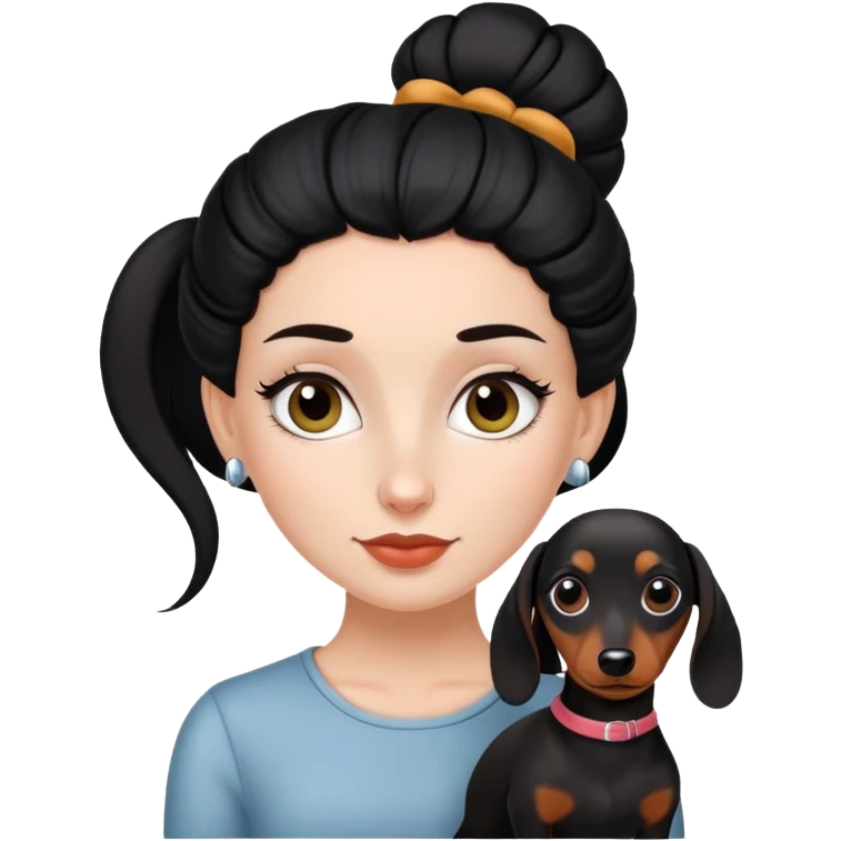 white  girl with black  bun, and a dachshund emoji