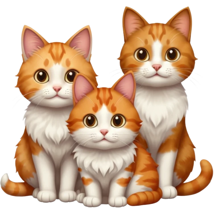 3 cats different colours including brown tabby and white, light patchy calico, and ginger and white emoji