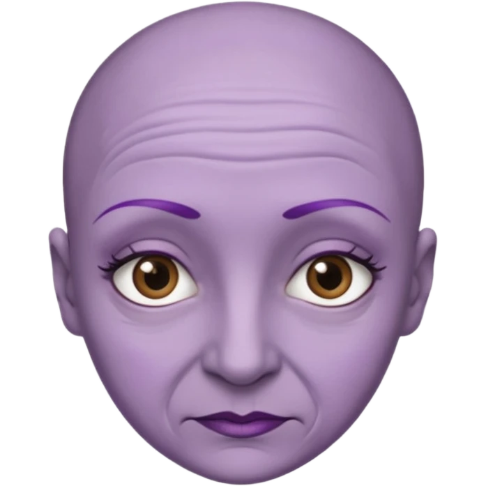 make her skin purple, she has no hair and her eyelashes are huge and she's old emoji