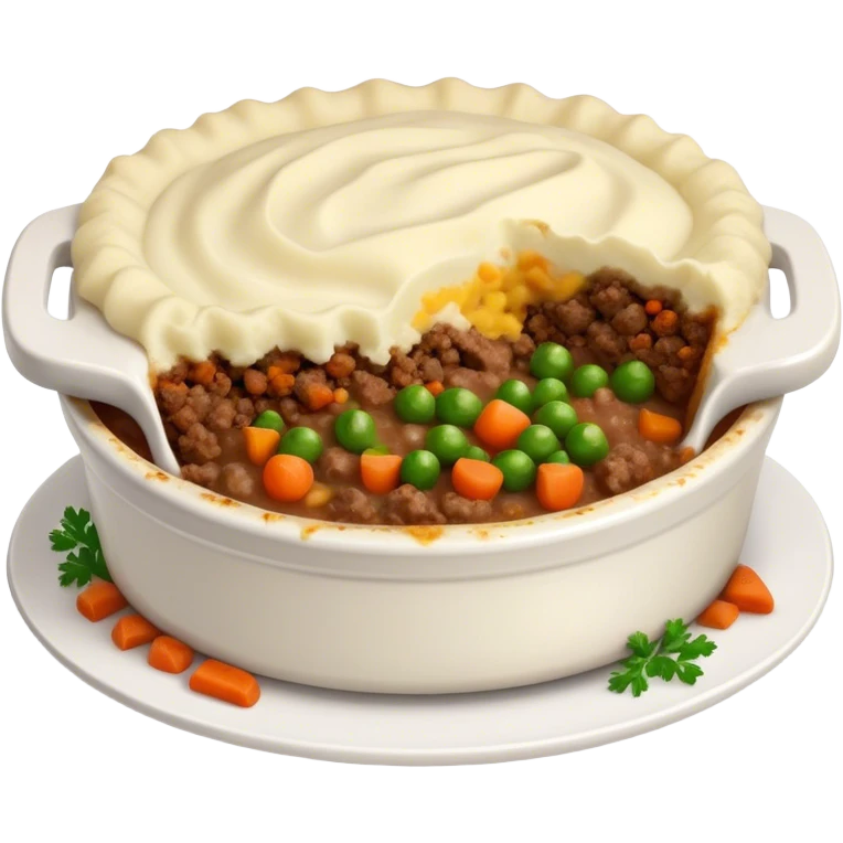 Cinematic Realistic Shepherd's Pie Dish Emoji, depicted with rich, savory minced lamb and vegetable filling topped with creamy mashed potatoes, rendered with exquisite detail and natural warm lighting that highlights its homestyle appeal. emoji
