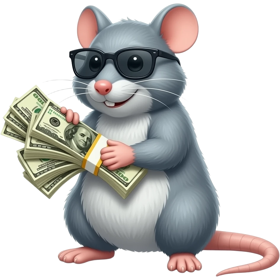 A Rat wearing a sunglasses grab a bunch of money emoji