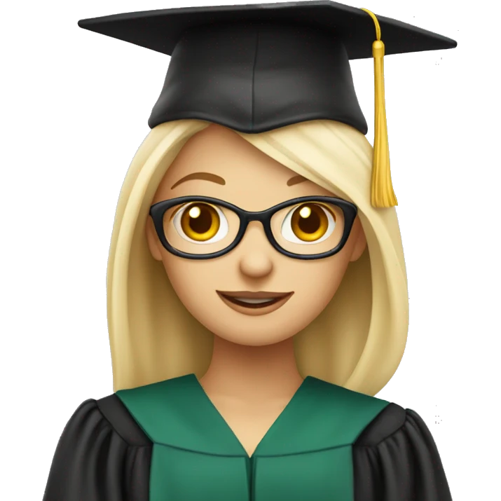 White skin blond female student with phd graduation hat emoji