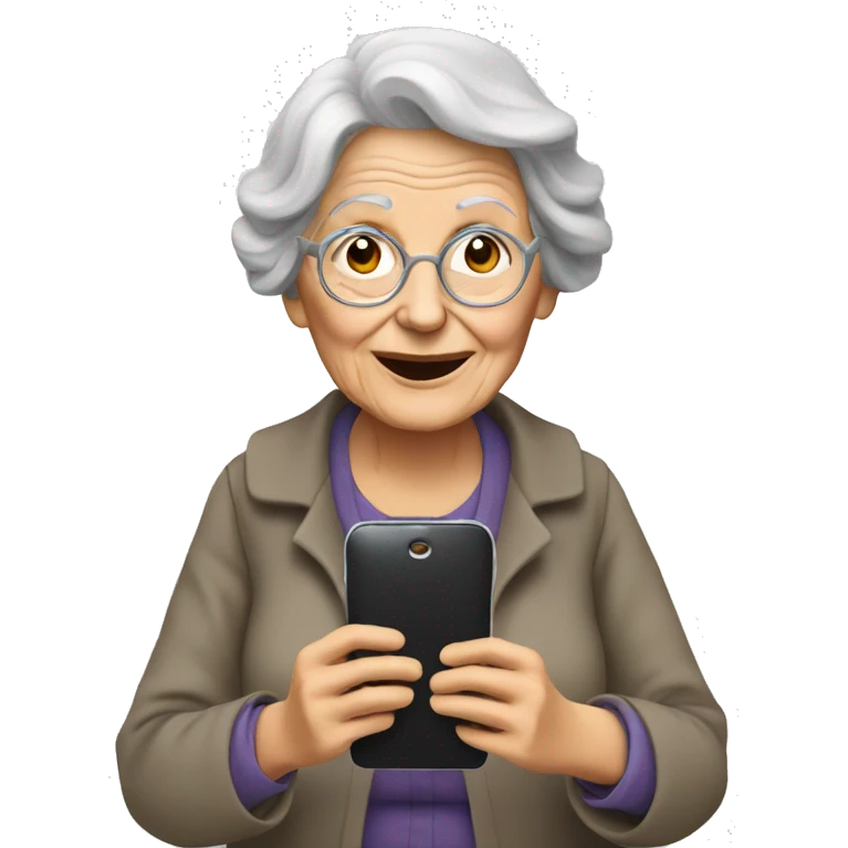 old woman taking a picture with a phone emoji