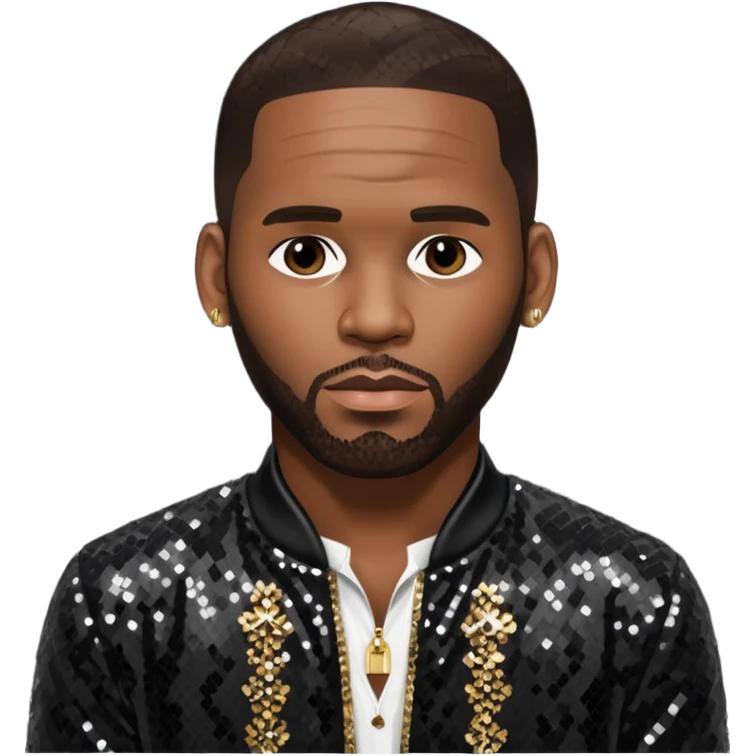 R. Kelly with dark brown hair, black sequin outfit emoji