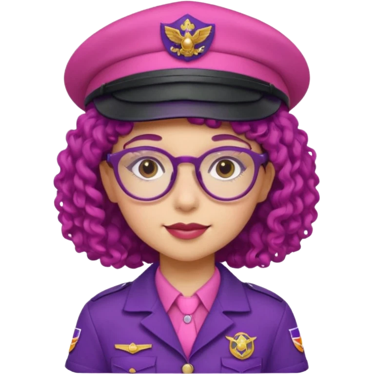 scout girl with very pink scout uniform including hat, dark purple curly haired and glassess emoji