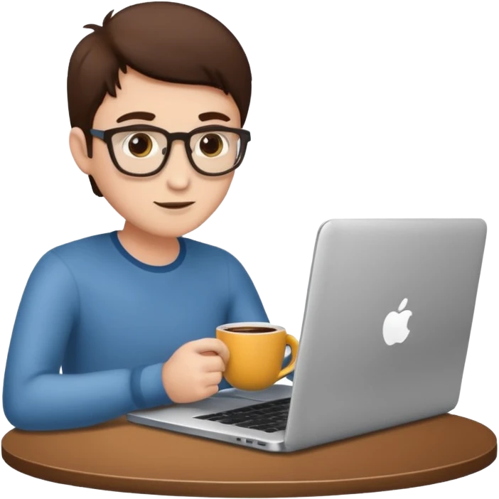 laptop and coffee are on the table. coffee is not on the laptop. emoji