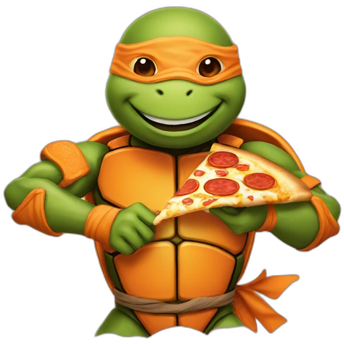 Orange Ninja turtle eating pizza emoji