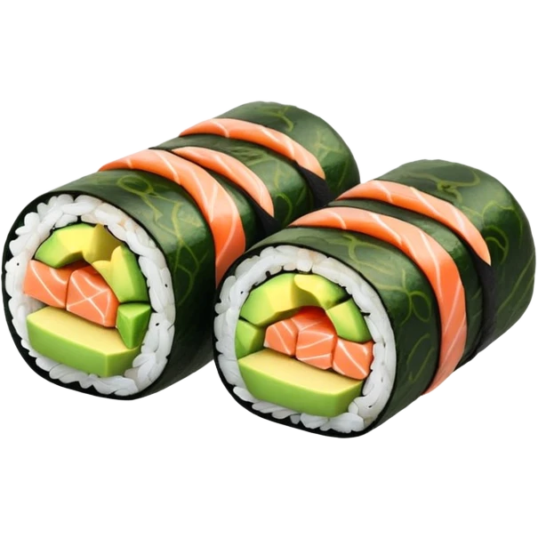 ["Salmon and avocado sushi roll wrapped in seaweed."] emoji