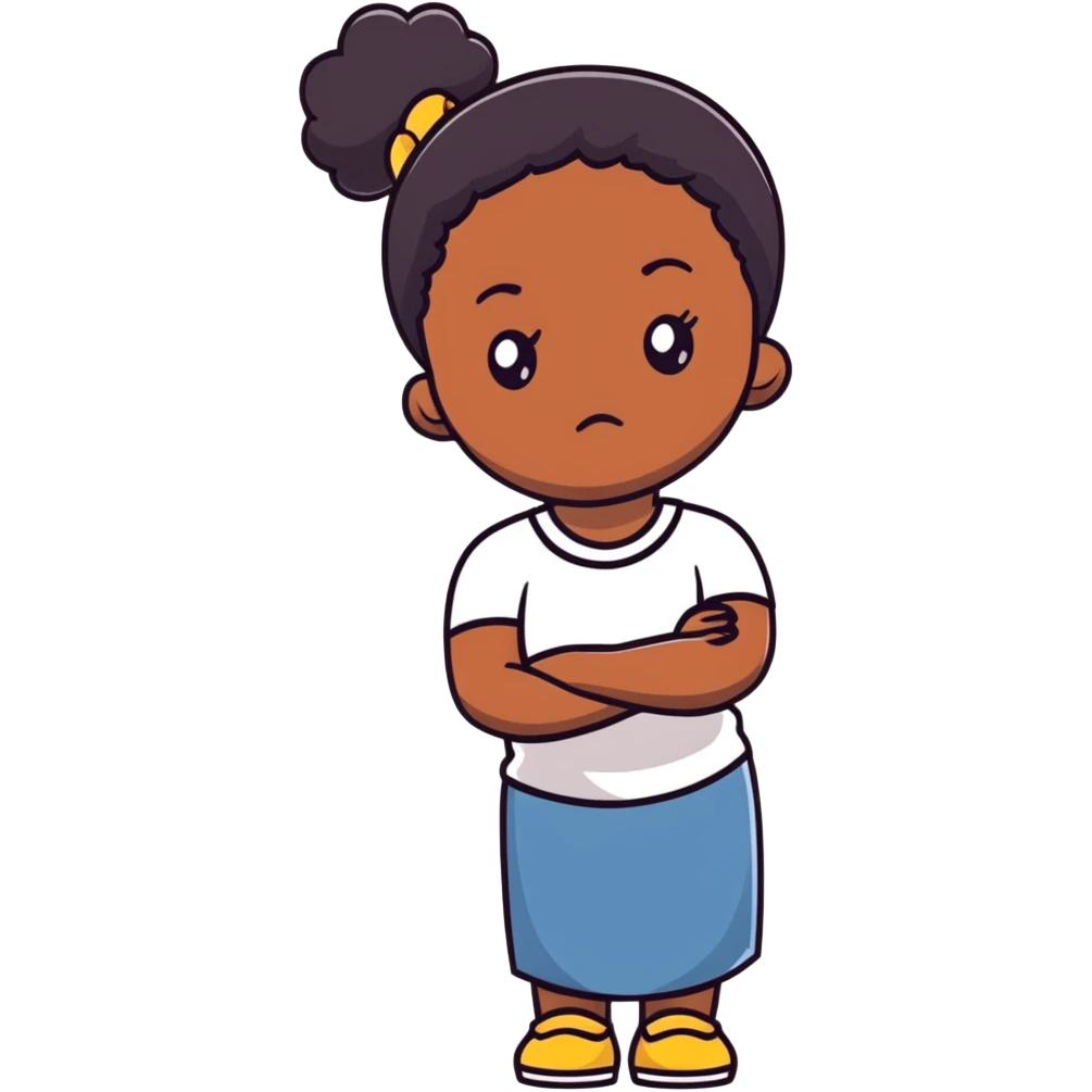 Upset Black girl with dark skin crossing arms with angry expression emoji