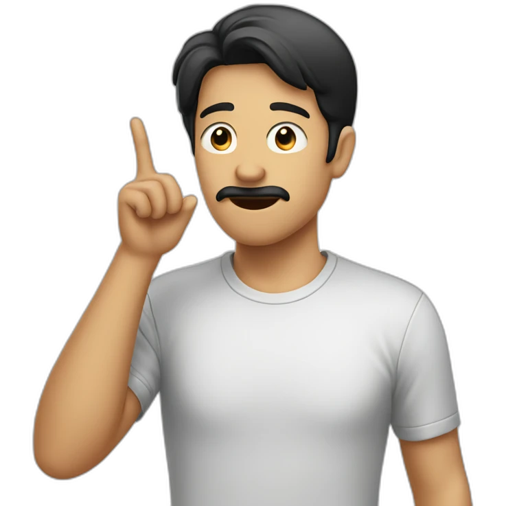 A guy with his finger in his mouth making the silence sign, black hair emoji