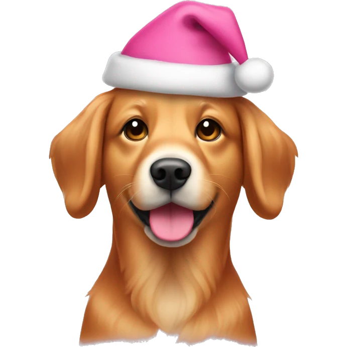Red golden retriever with pink christmas hat emoji