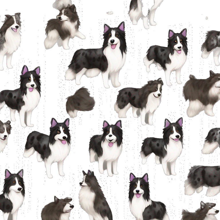  Black spotted brindle collie husky fluffy ears and holographic harness running emoji
