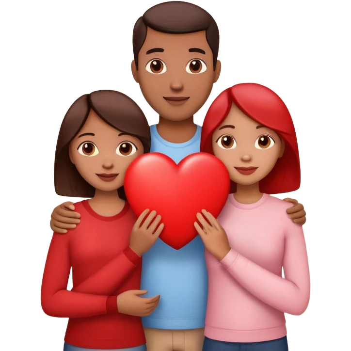 family of three with a big red heart, neutral background emoji