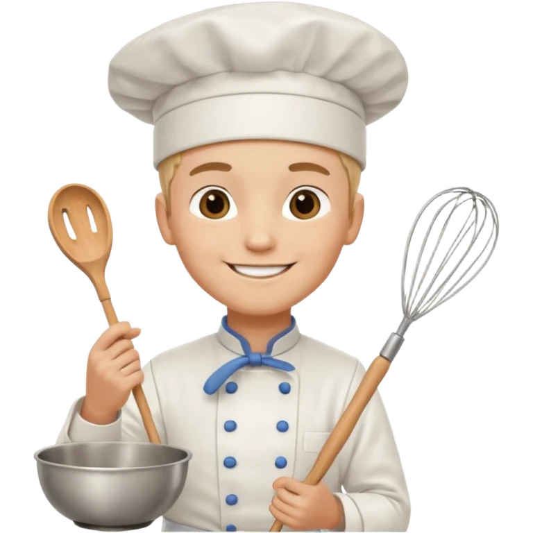 Male Young Pastry Chef – smiling, holding whisk and mixing bowl. emoji