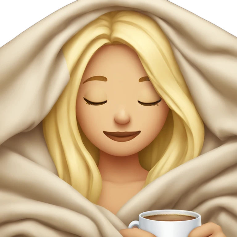 Blonde girl inside a blanket sipping coffee eyes closed emoji