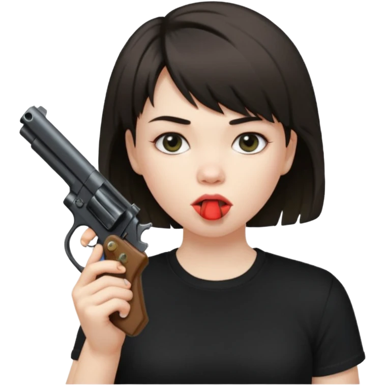 short hair girl with mullet putting gun in her mouth emoji
