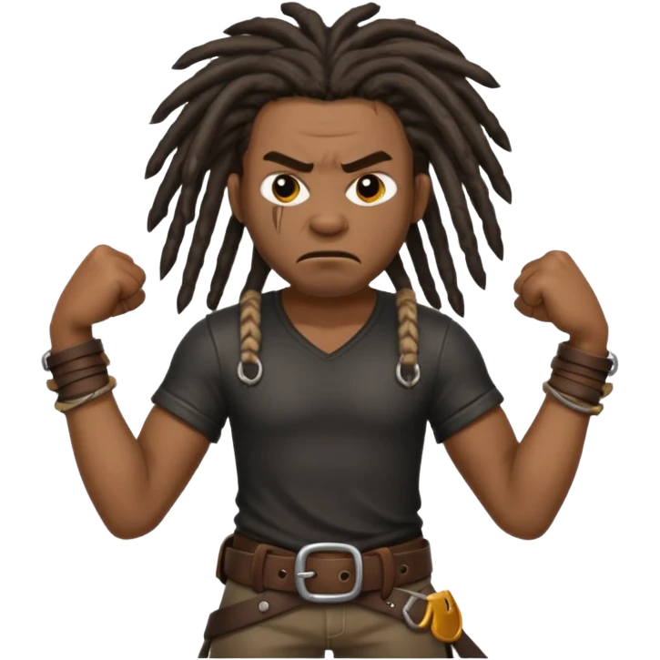 a angry black man with dreads too the side slanging back and forth a belt emoji