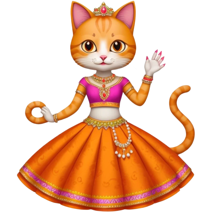 Funny cat wear lehnga with long acrilic nails emoji