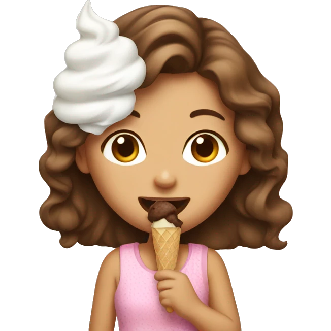Brown haired girl eating ice cream emoji
