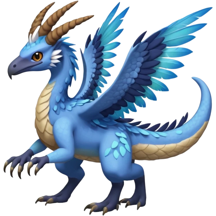 Raptorik scaley feathery horned Amaura-Aurorus-Pokémon-Fakémon-hybrid-fusion-creature, full body emoji