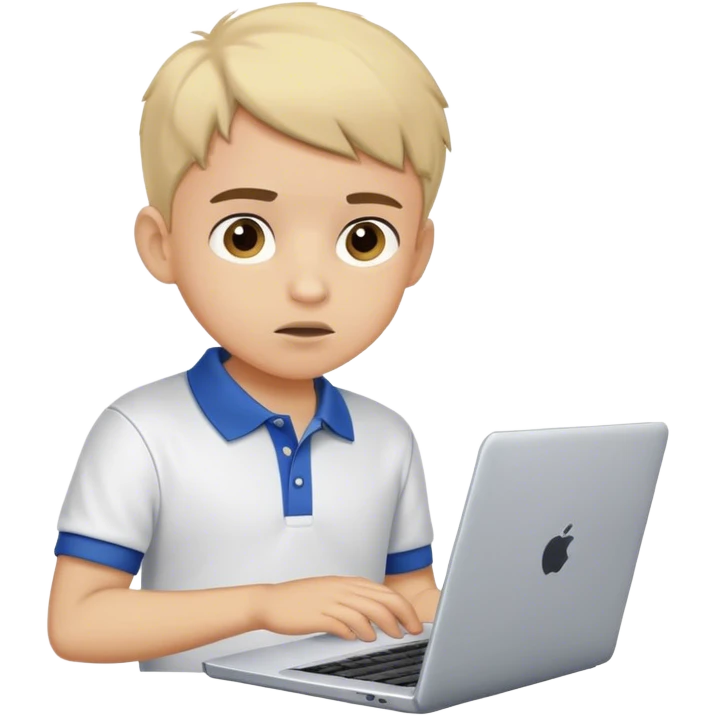 boy with polo tshirt with laptop trying to figure out something emoji