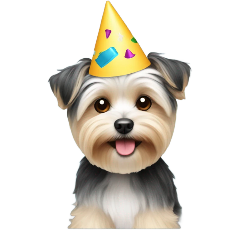Morkie with party hat emoji