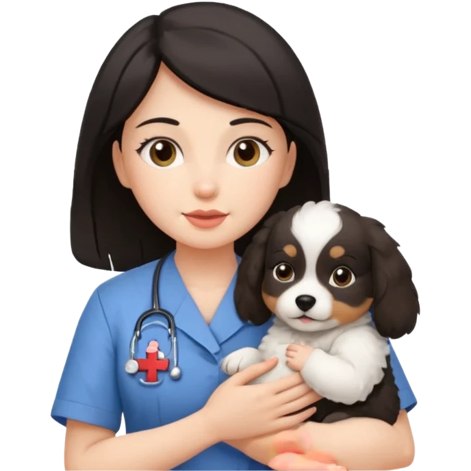 dark haired nurse holding baby dog emoji
