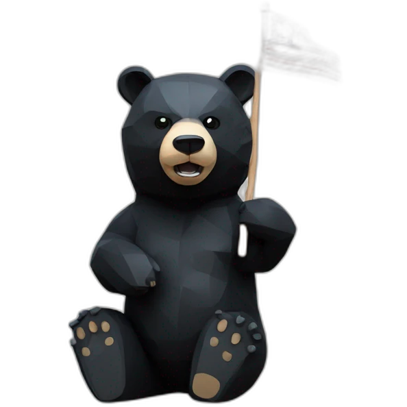 stand Lowpoly black bear with flag  inscription GO emoji