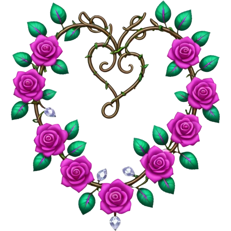 heart shape metal vine with magenta roses border with crystals hanging  emoji