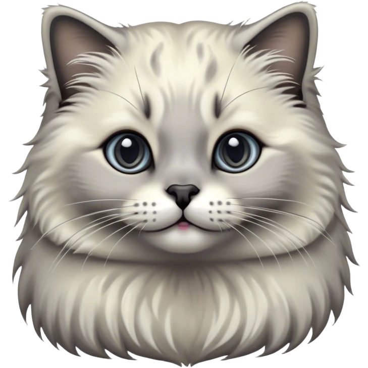 Cinematic Adorable Fluffy Grey Seal Ragdoll Cat Portrait Emoji, Head tilted cutely with big, sparkling eyes, soft grey fur with darker seal points on the ears, face, and paws, Simplified yet irresistibly adorable features, highly detailed, glowing with a soft, warm glow, high shine, affectionate and playful, stylized with a touch of whimsy, bright and endearing, soft glowing outline, capturing the essence of a curious and loving kitten, so cute it feels like it could leap out of the screen and snuggle up for a cuddle! emoji
