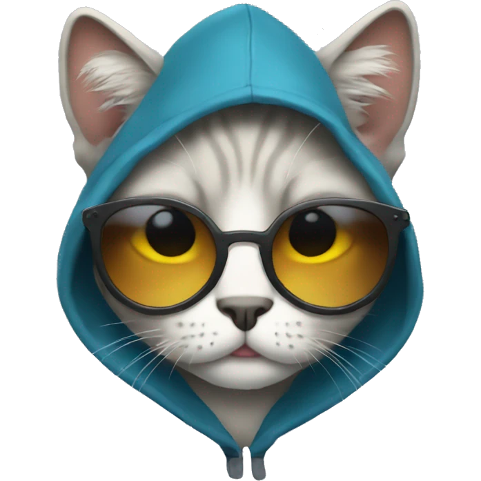 cat wearing hoodie and sunglasses crying emoji