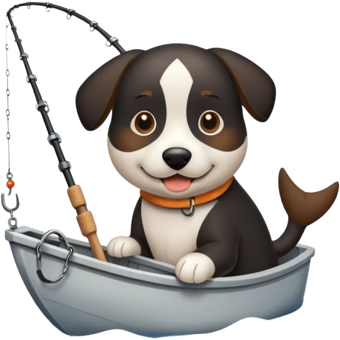 Black white and brown dog fishing emoji