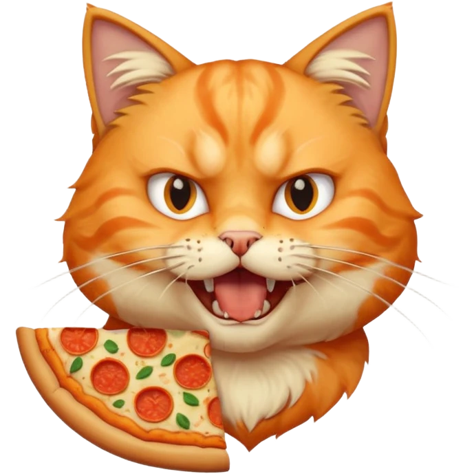 very angry cat, bust up, eating a slice of pizza emoji