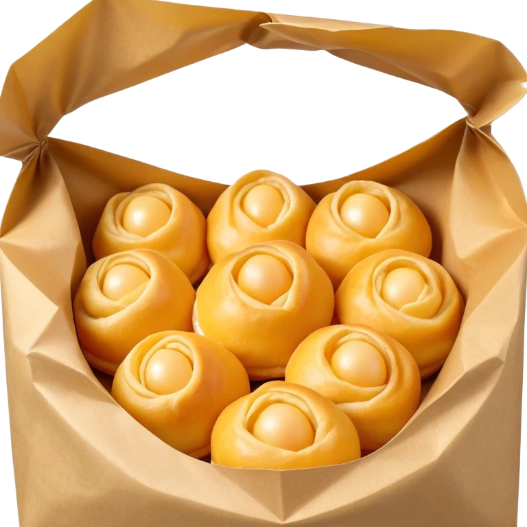 3D rendered mini Hong Kong egg puffs (鸡蛋仔) in paper bag, authentic bubble pattern, vibrant golden color, hyper-realistic texture, glossy finish, detailed individual bubbles, traditional street food presentation emoji