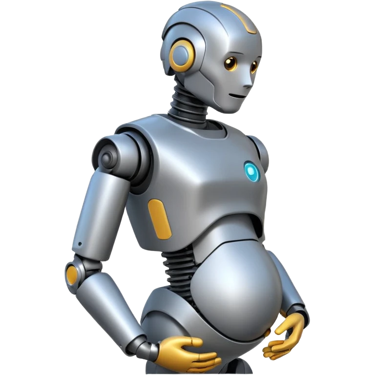 Pregnant male robot. Profile view. Facing left. 2 dimensional emoji style. emoji