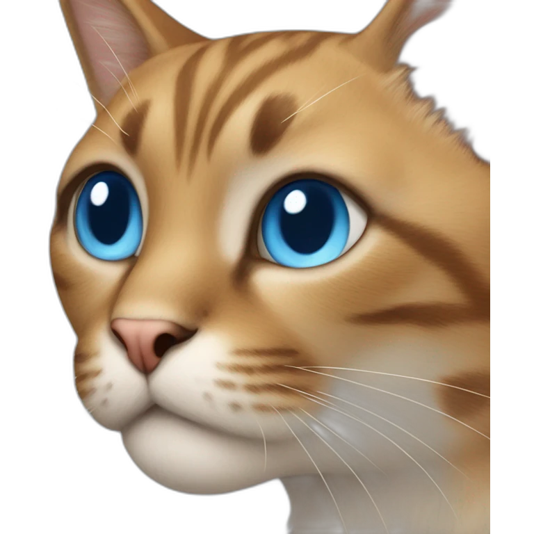 unsmile cat with blue eyes white stomach brown paws brown tail in the middle of the face brown fur emoji