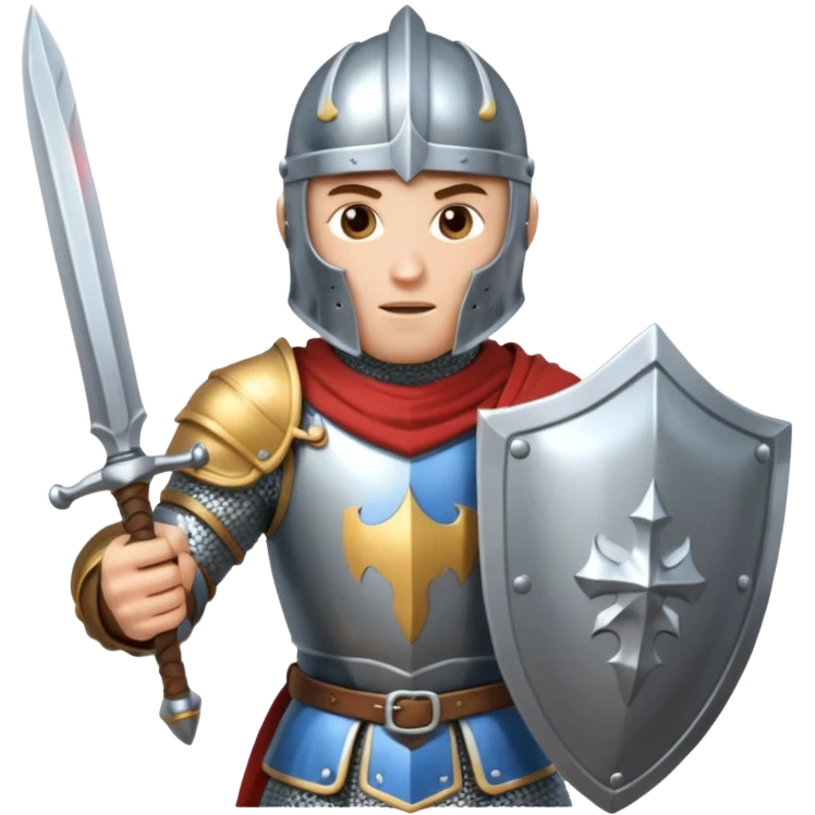 A knight in fighting action with a sword and shield emoji
