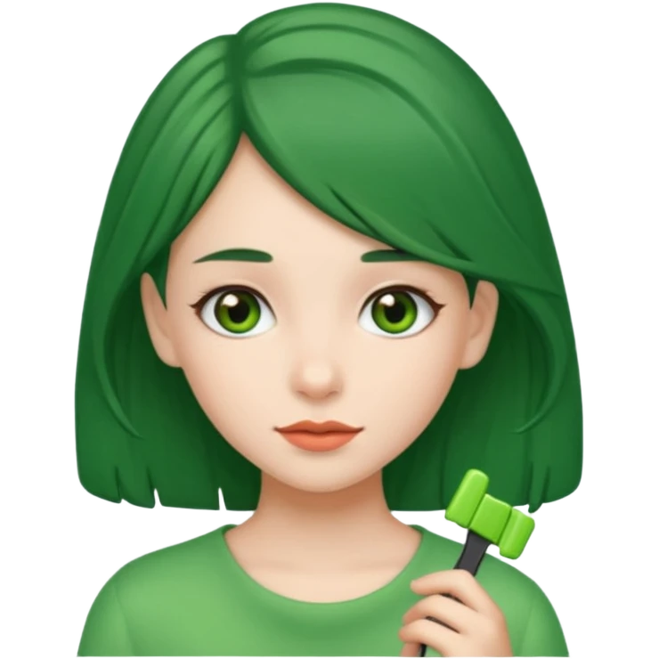 brunette girl with green color hairclip emoji