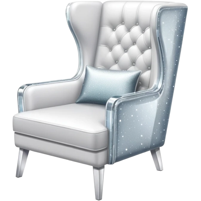 smartphone at an angle showing a clear, detailed armchair on the screen, product page layout, with sparkle effect on the left side emoji