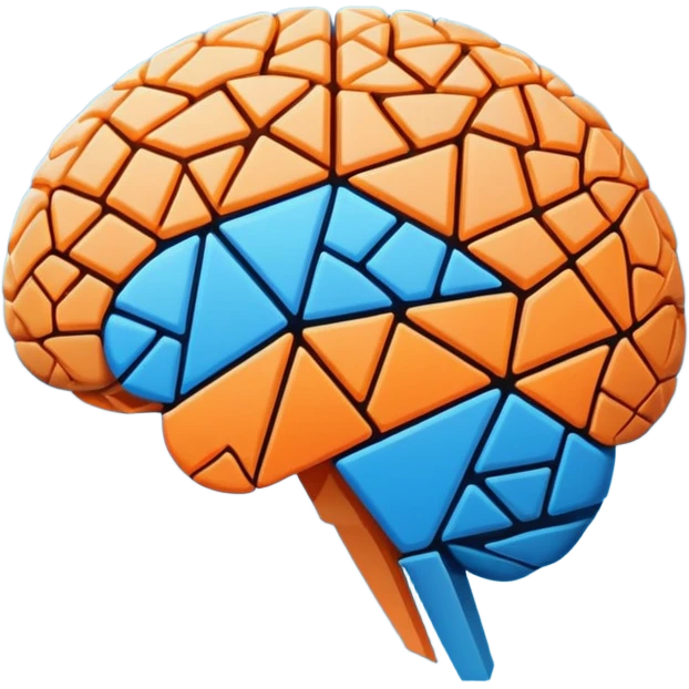 Geometric brain icon, YouTube triangle play button merged with neural network pattern, abstract minimalist design, vector art, vibrant colors, tech-inspired, clean lines, square format for app icon emoji