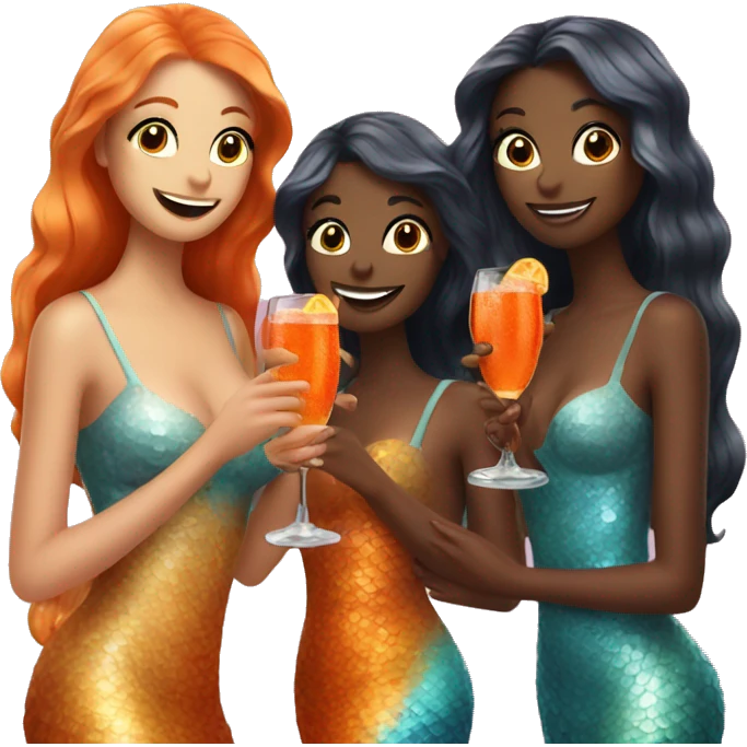 Three beautiful mermaids drinking aperol emoji
