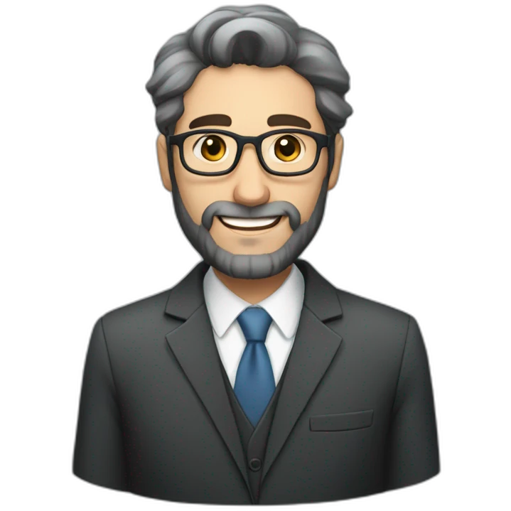 A Jewish man with a beard, sparse dark hair with gray on his head, in a business suit and glasses emoji