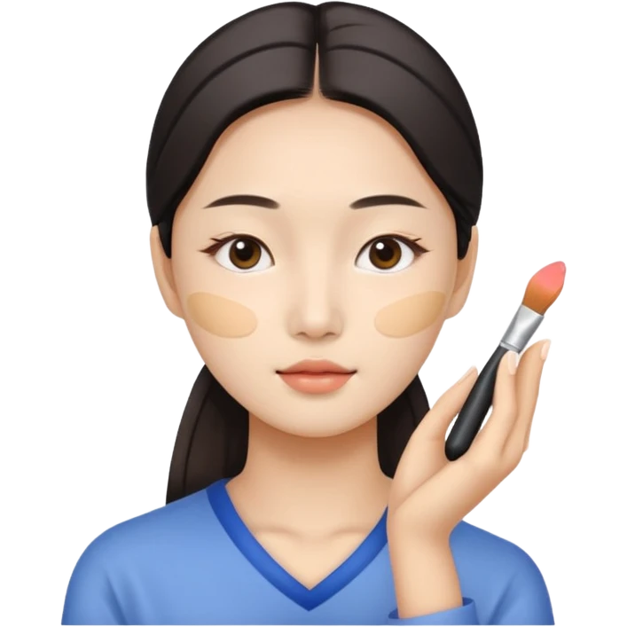 Korean woman applying foundation, clear skin emoji