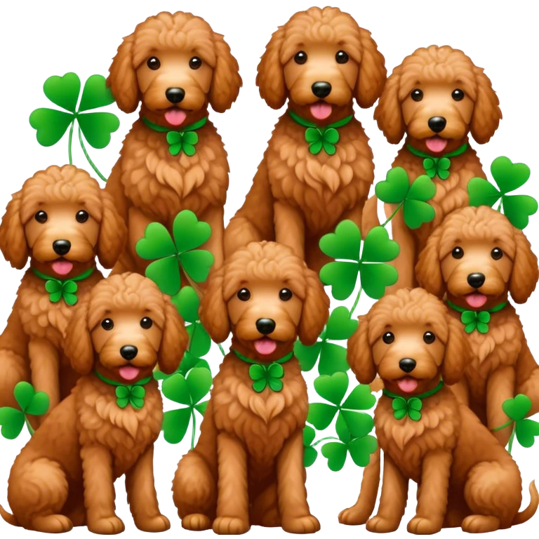 Red golden doodles with green clover  emoji